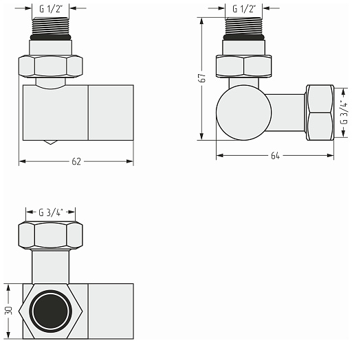 Купить вентиль сунержа 3d левый под шестигранник (g 1/2" нр х g 3/4" нг) по низкой цене